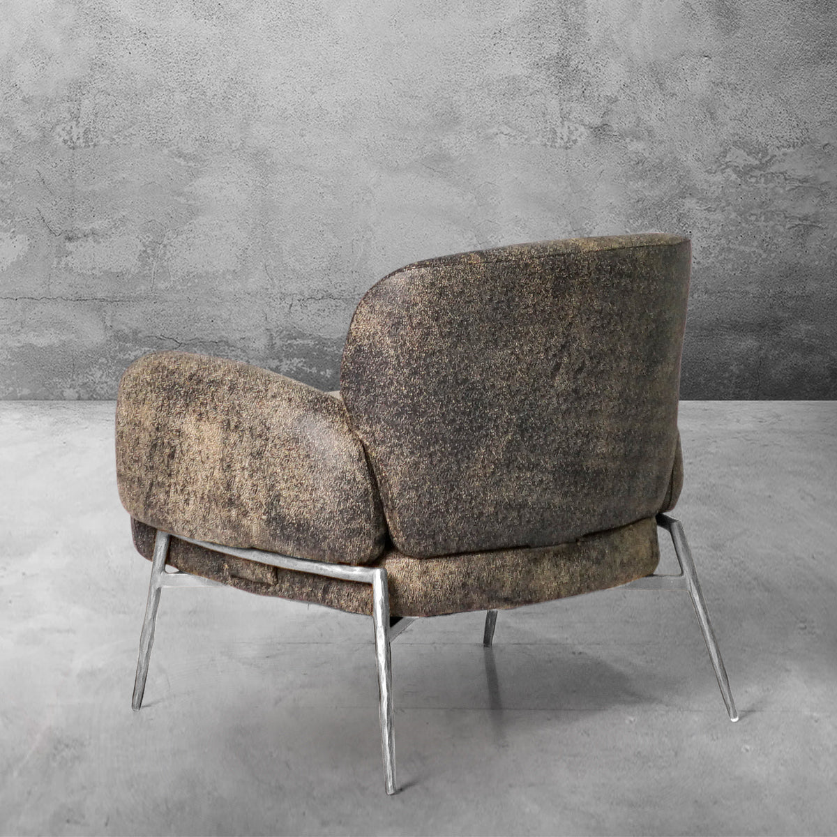 Hand-Forged Metal Vintage Pearl Grain Cowhide Lounge Chair