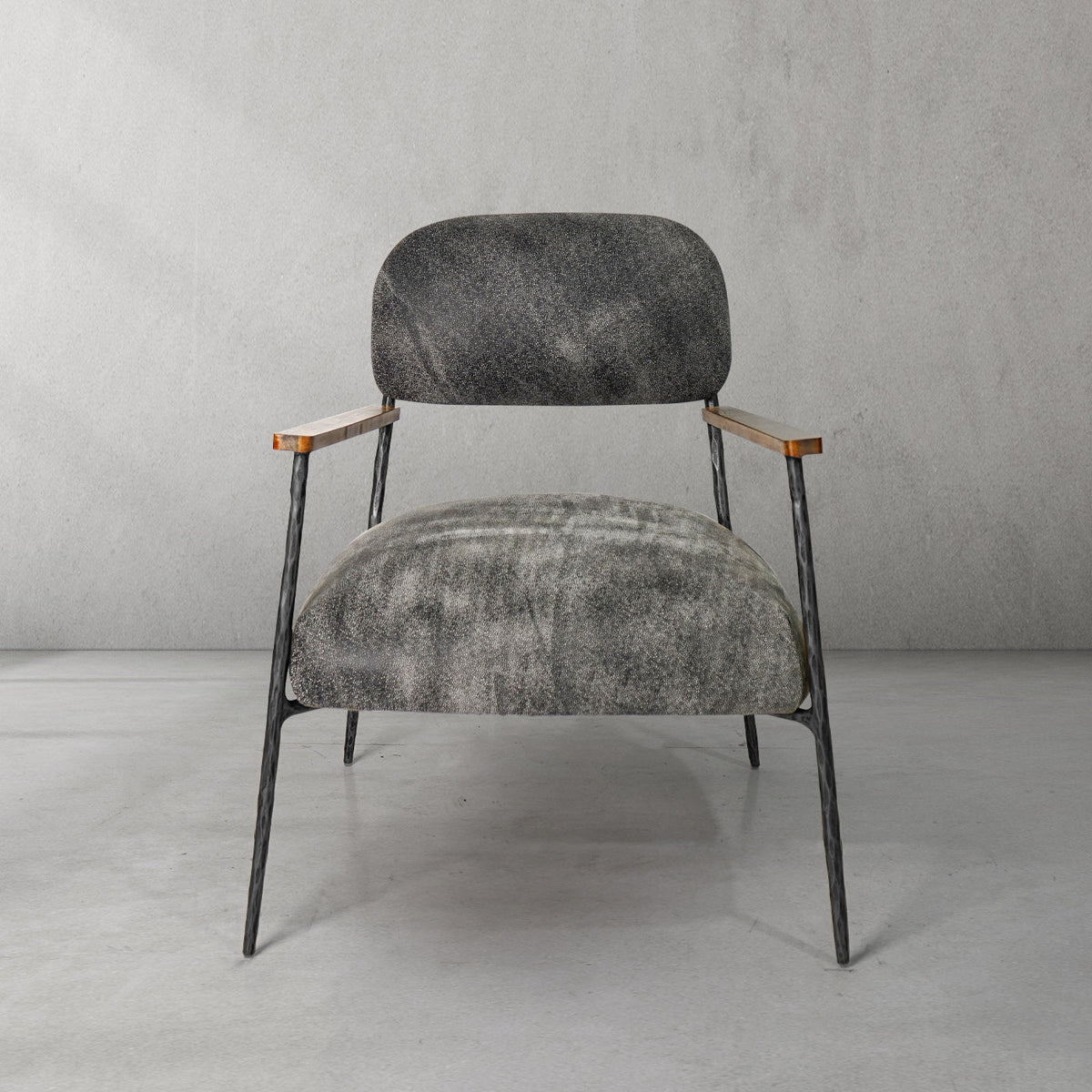 Hand-Forged Metal Grey Pearl Grain Leather Armchair