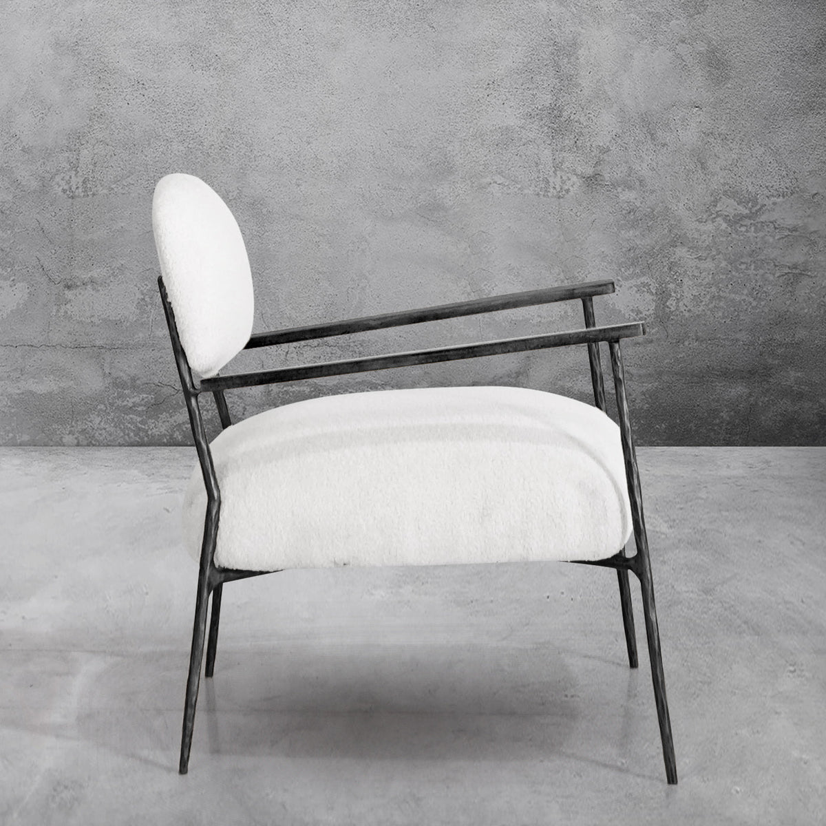 Hand-Forged Metal White Pure Wood Handrail Chair