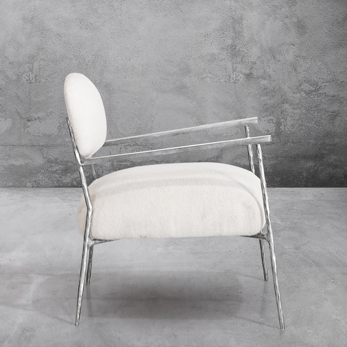 Hand-Forged Metal White Pure Wood Handrail Chair