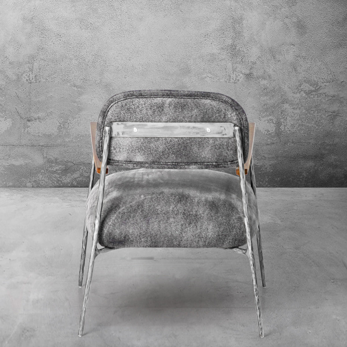 Hand-Forged Metal Grey Pearl Grain Leather Armchair