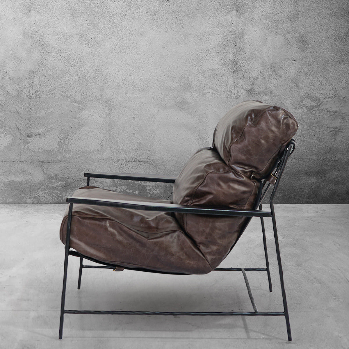 Hand-Forged Metal Leather Armchair