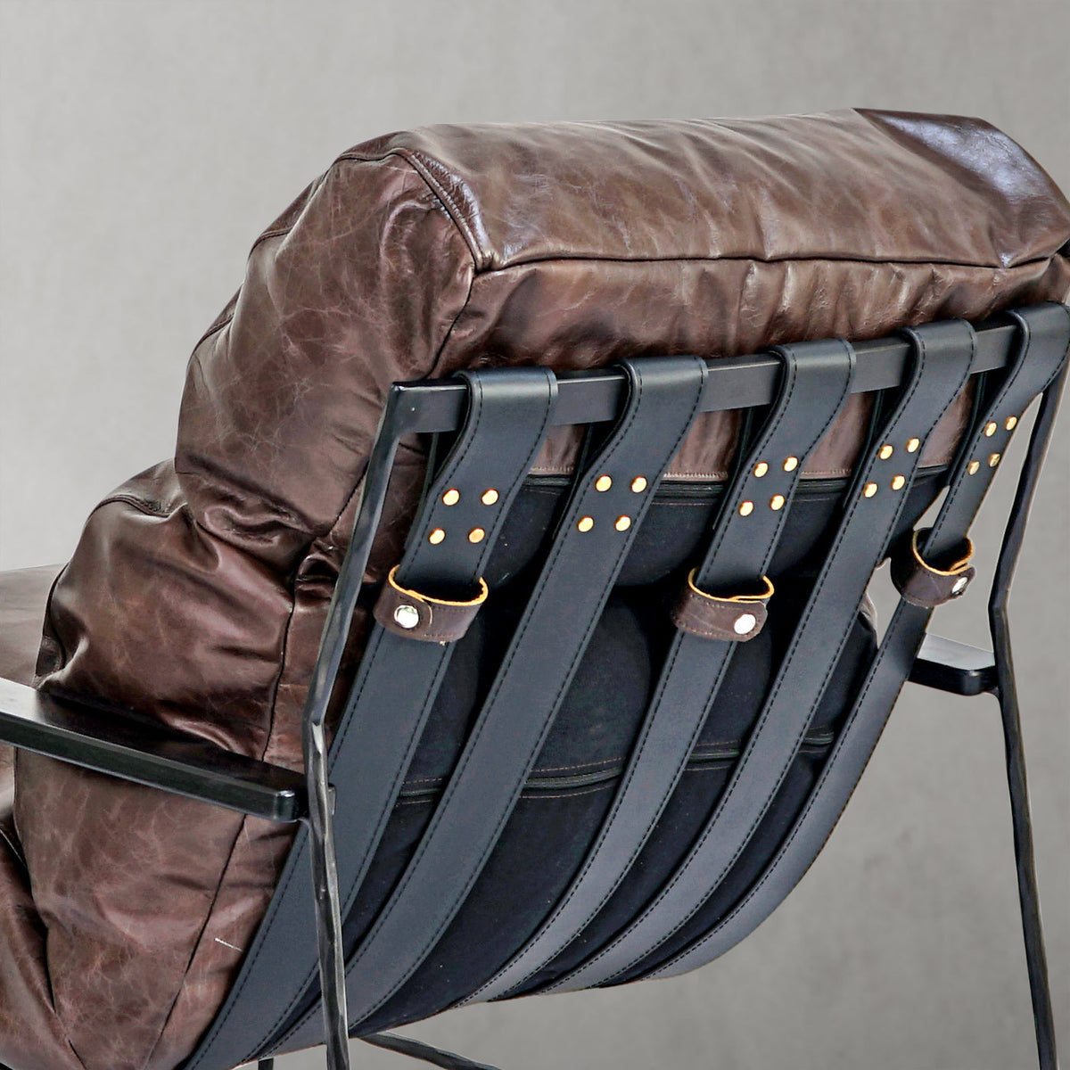 Hand-Forged Metal Leather Armchair