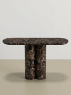 Luxury Emperador Marble Console Table with Oval Shape Top and Double Cylinder Legs