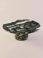 Luxury Green Forest Marble Petal Base Round Coffee Table | Sculptural Natural Stone Center Table