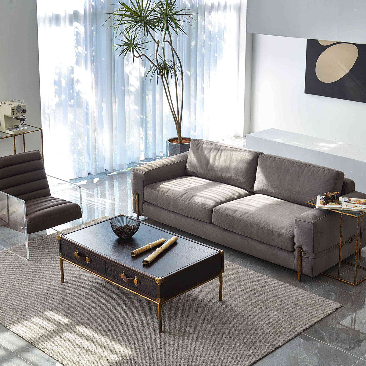 Hand-Forged Metal Vintage Leather Square Coffee Table