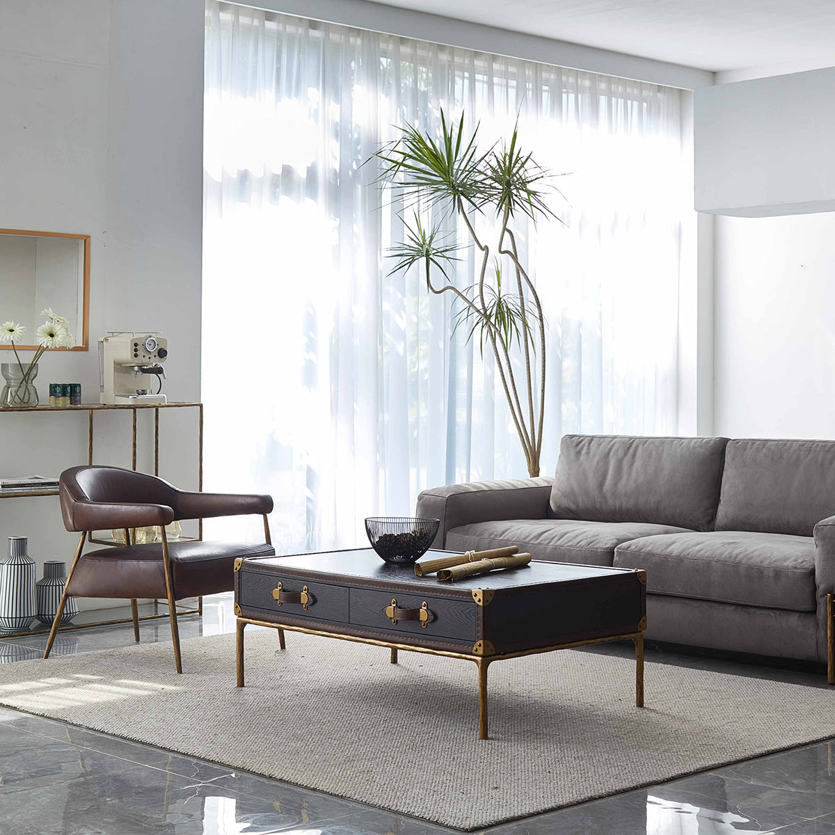Hand-Forged Metal Vintage Leather Square Coffee Table