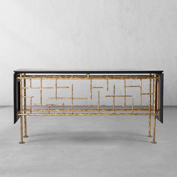 Hand-Forged Metal Metal Frame Rattan Console Table
