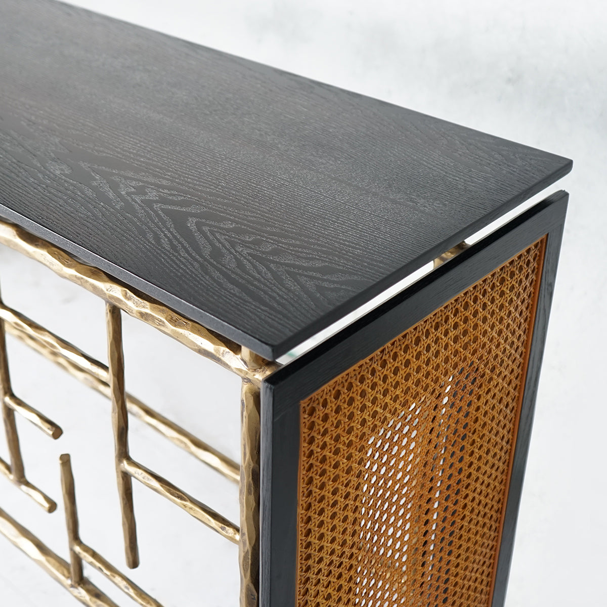 Hand-Forged Metal Metal Frame Rattan Console Table