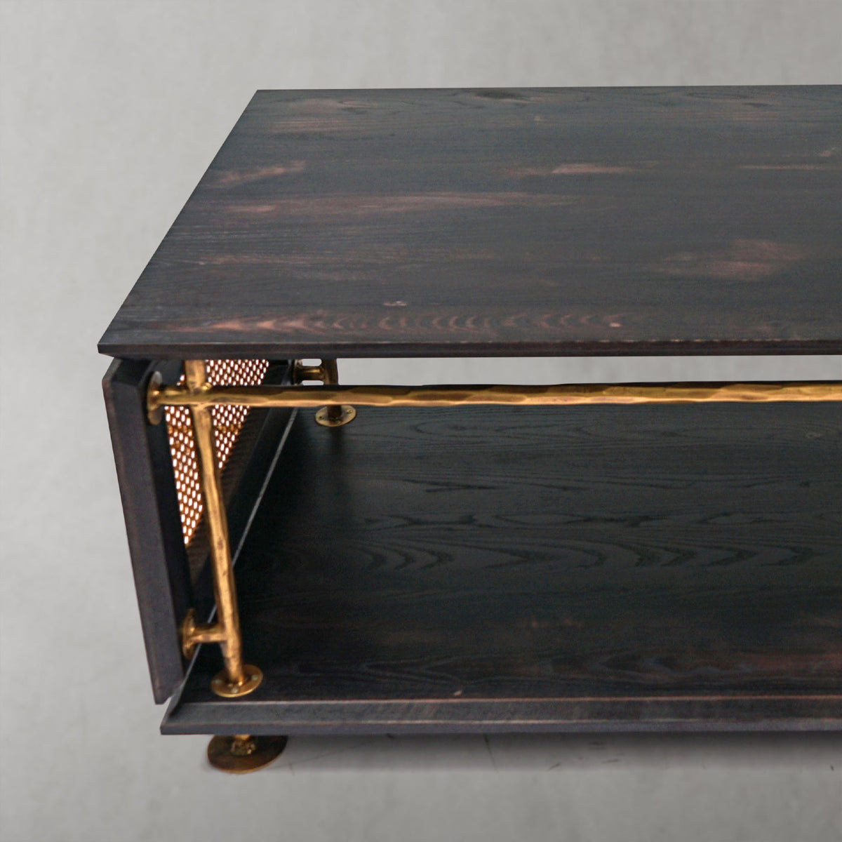 Hand-Forged Metal Vintage Rattan Wooden Coffee Table