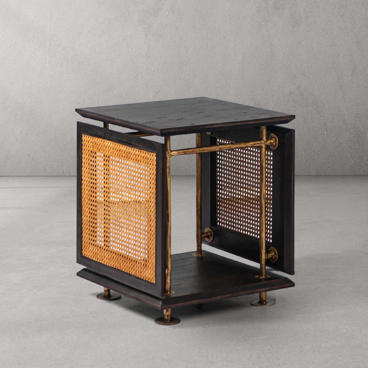 Hand-Forged Metal Woven Rattan Side Table