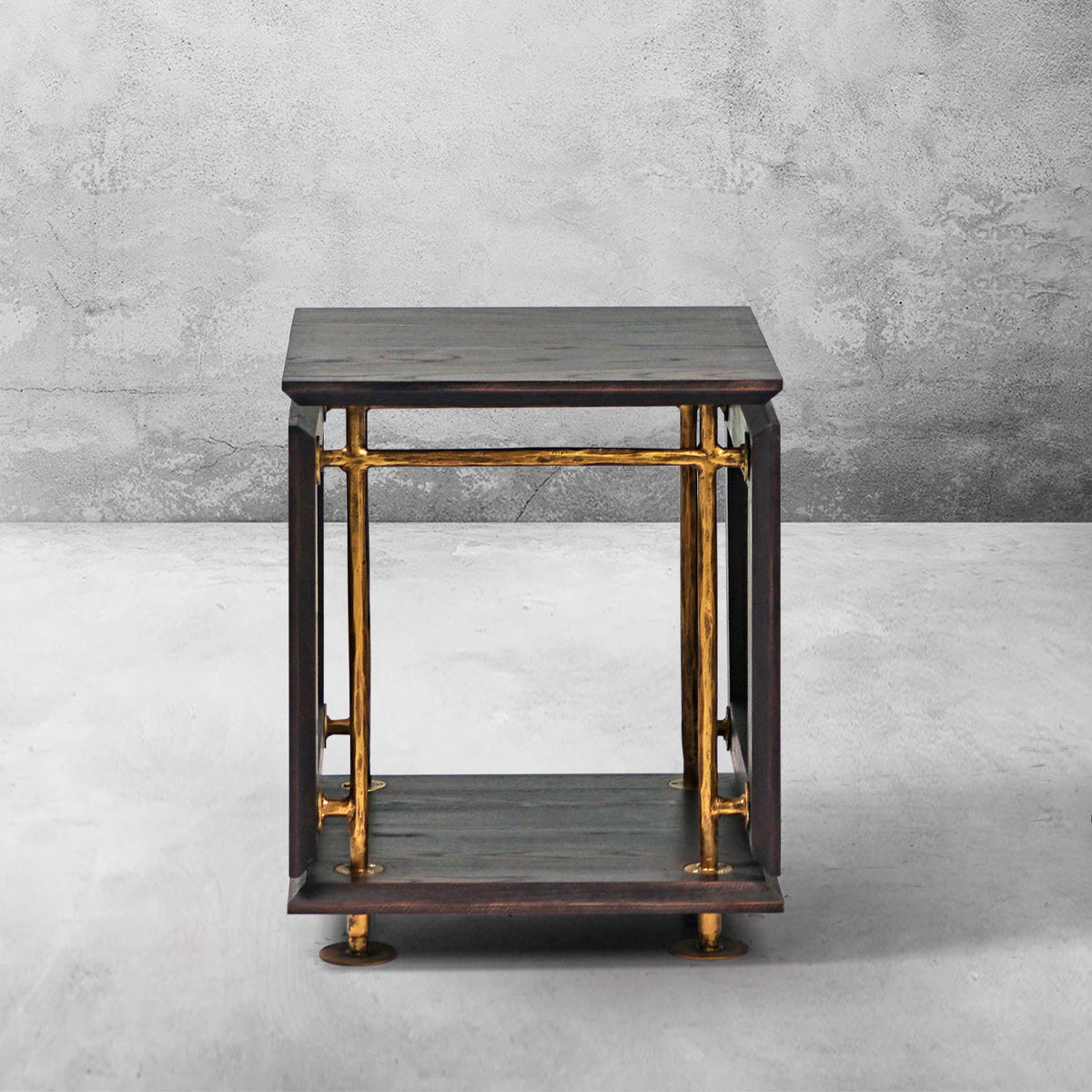 Hand-Forged Metal Woven Rattan Side Table