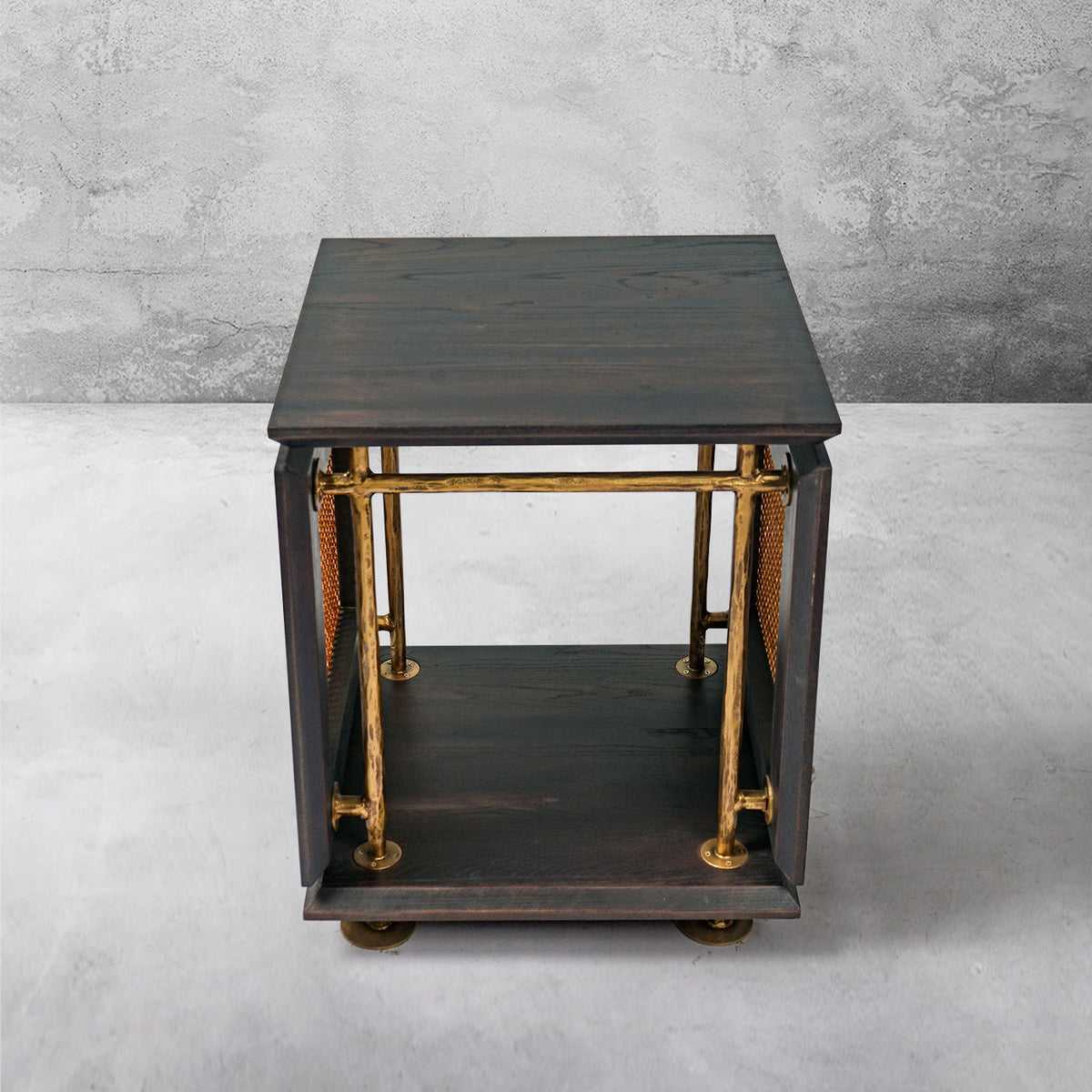 Hand-Forged Metal Woven Rattan Side Table