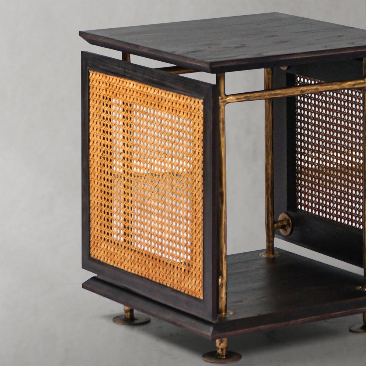 Hand-Forged Metal Woven Rattan Side Table