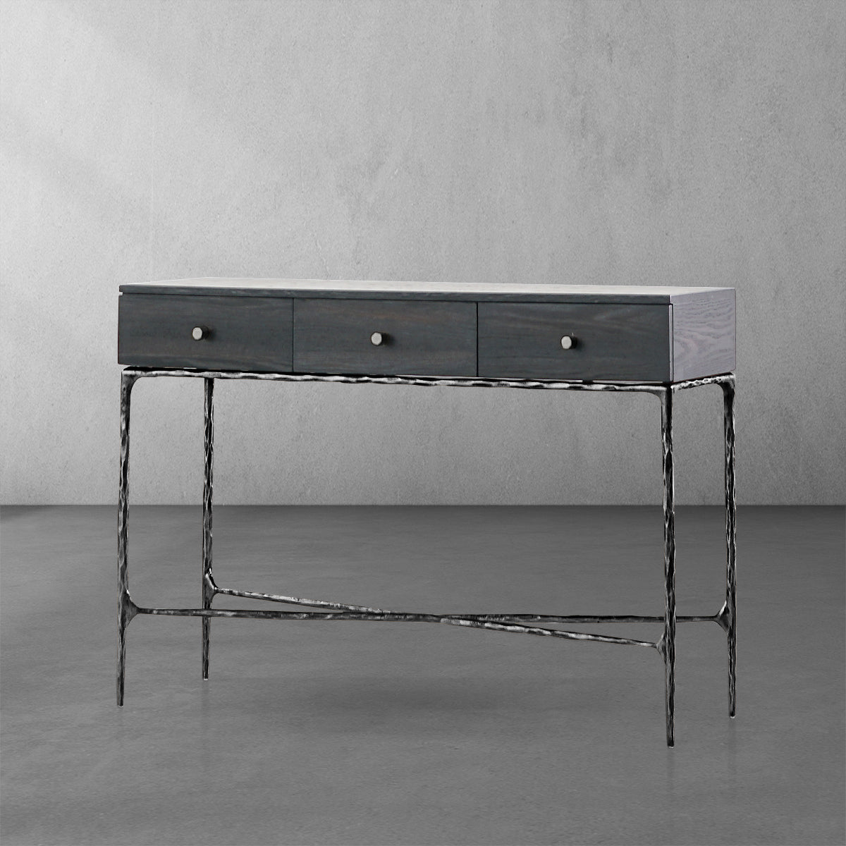 Hand-Forged Metal 3 Drawer Desk