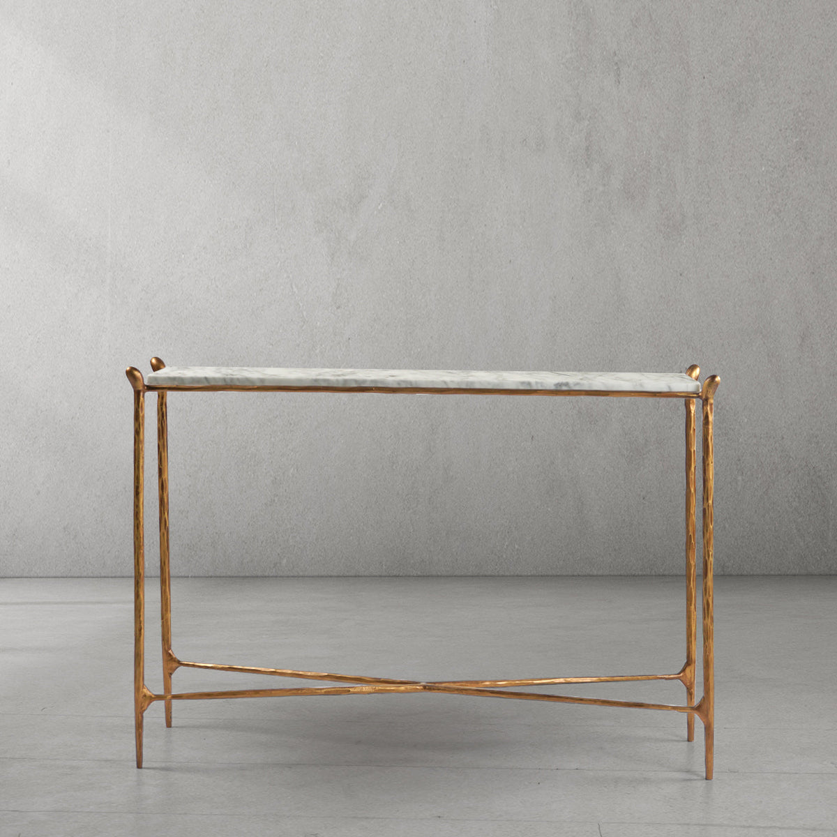 Hand-Forged Metal Rectangle Horn Marble Console Table