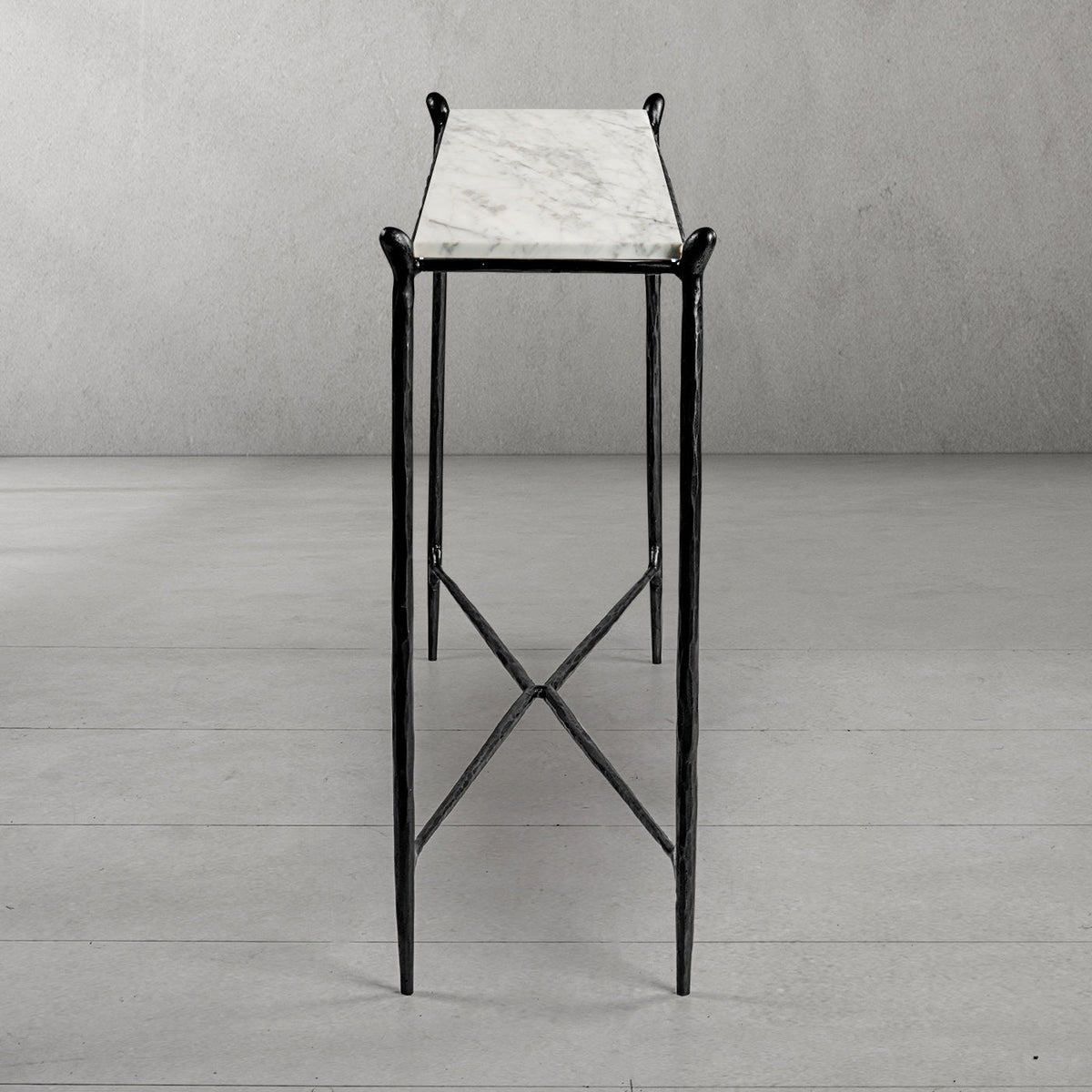 Hand-Forged Metal Rectangle Horn Marble Console Table