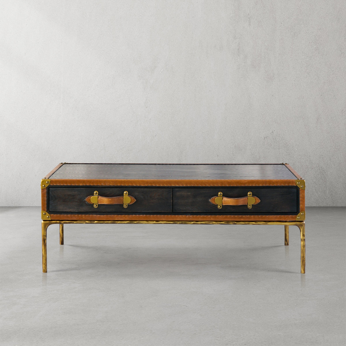 Hand-Forged Metal Vintage Leather Square Coffee Table