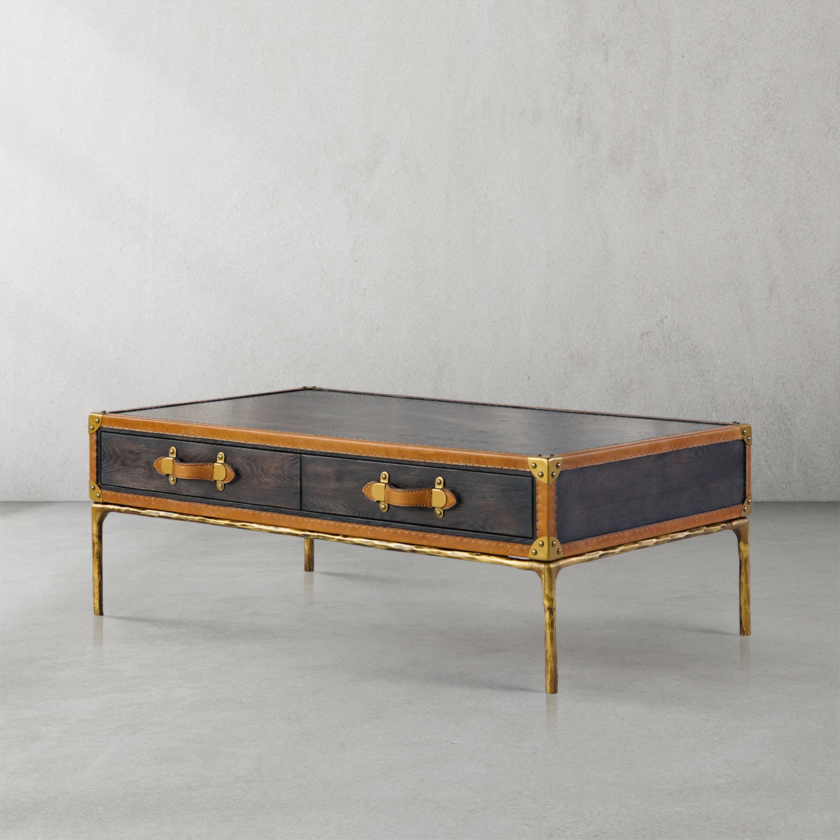 Hand-Forged Metal Vintage Leather Square Coffee Table