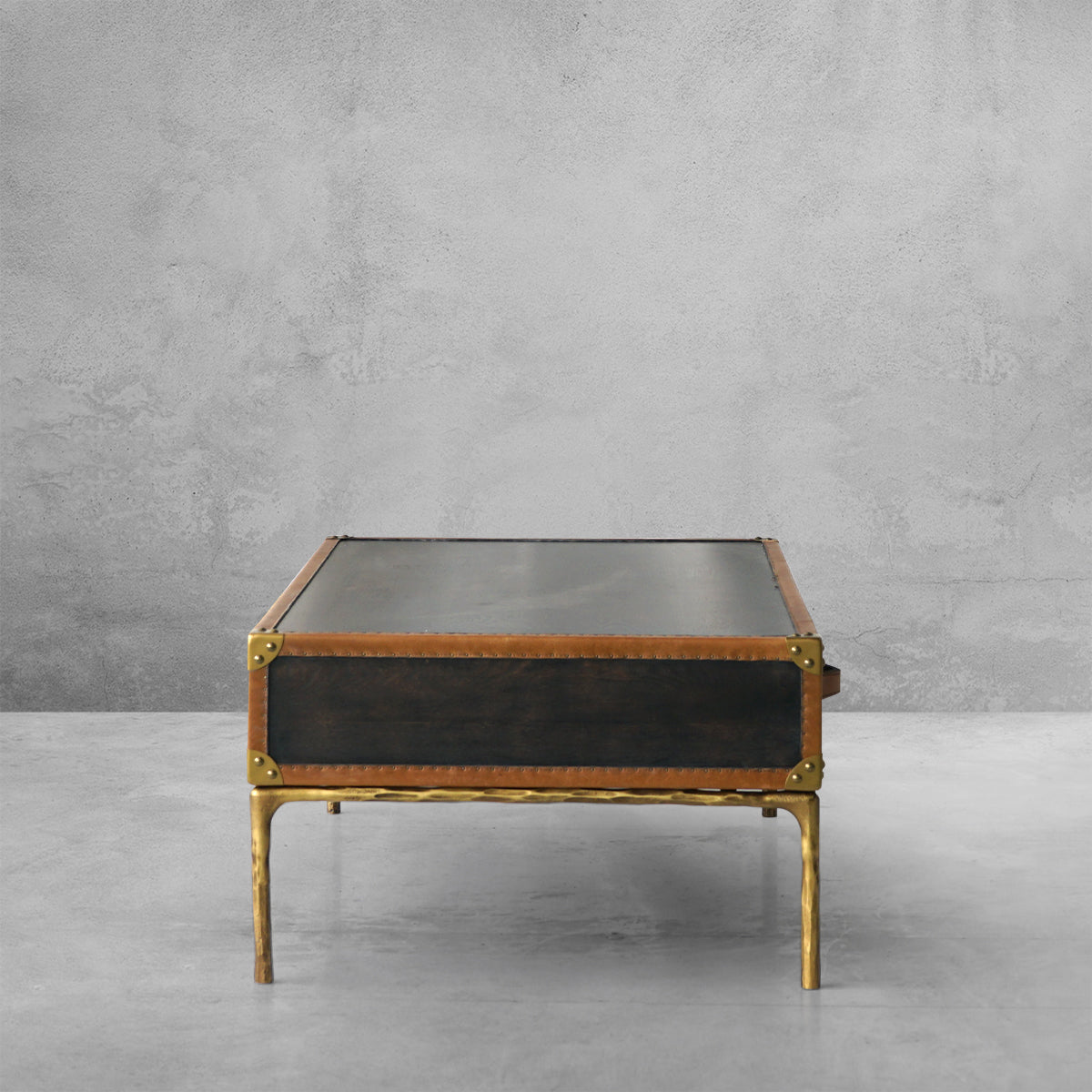 Hand-Forged Metal Vintage Leather Square Coffee Table