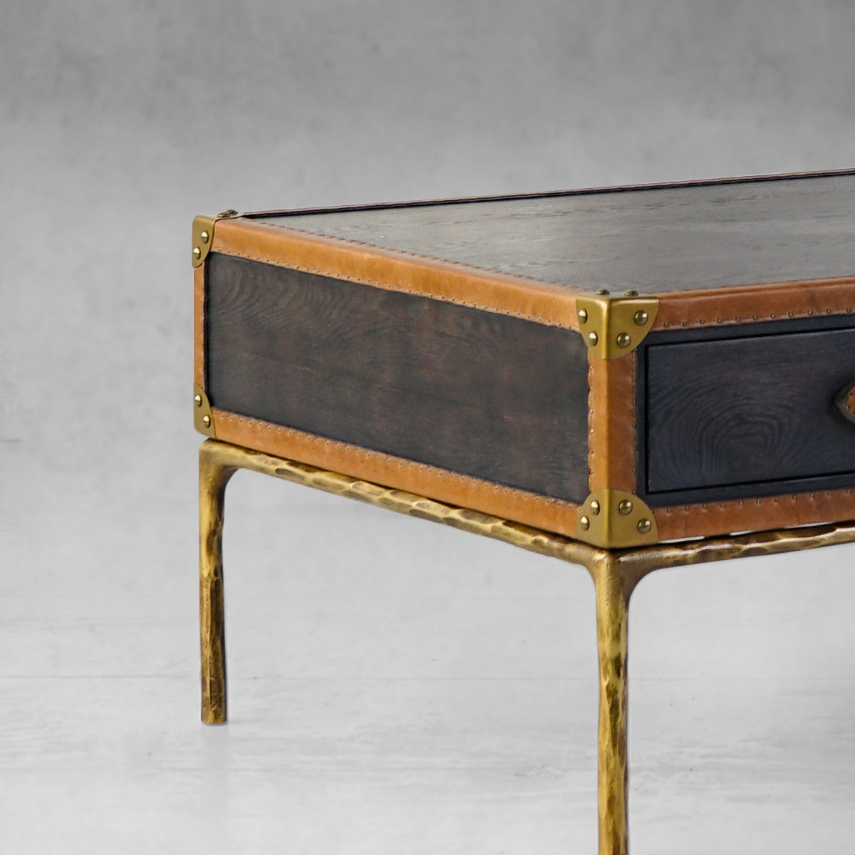 Hand-Forged Metal Vintage Leather Square Coffee Table