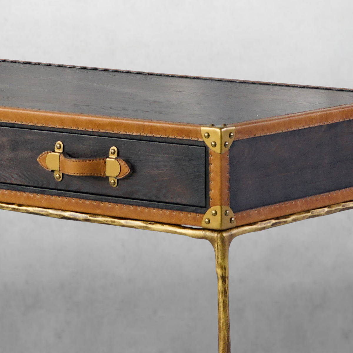 Hand-Forged Metal Vintage Leather Square Coffee Table