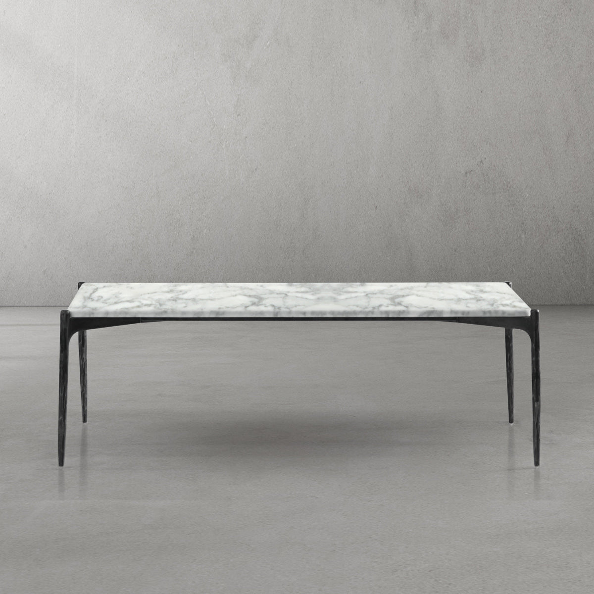 Hand-Forged Metal Rectangle Horn Marble Coffee Table 48"W