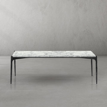 Hand-Forged Metal Rectangle Horn Marble Coffee Table 48"W