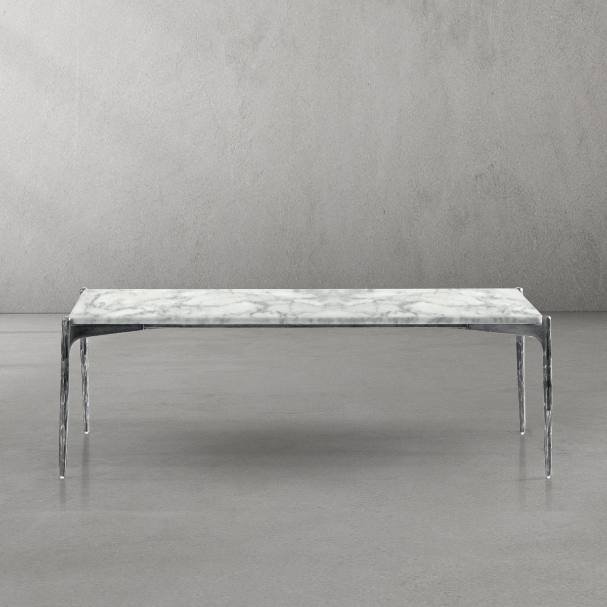 Hand-Forged Metal Rectangle Horn Marble Coffee Table 48"W