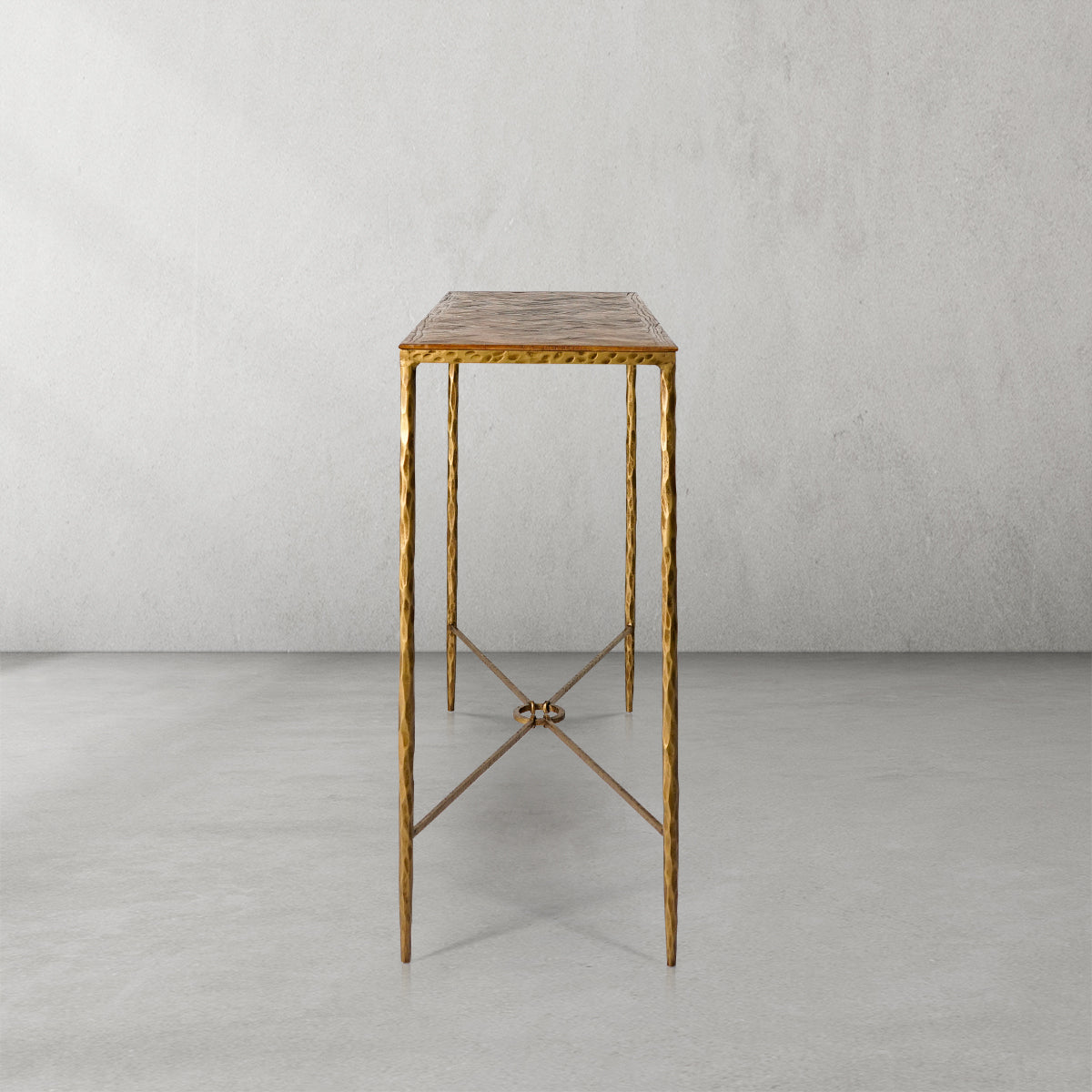 Hand-Forged Metal Metal Frame Elm Wood Console Table