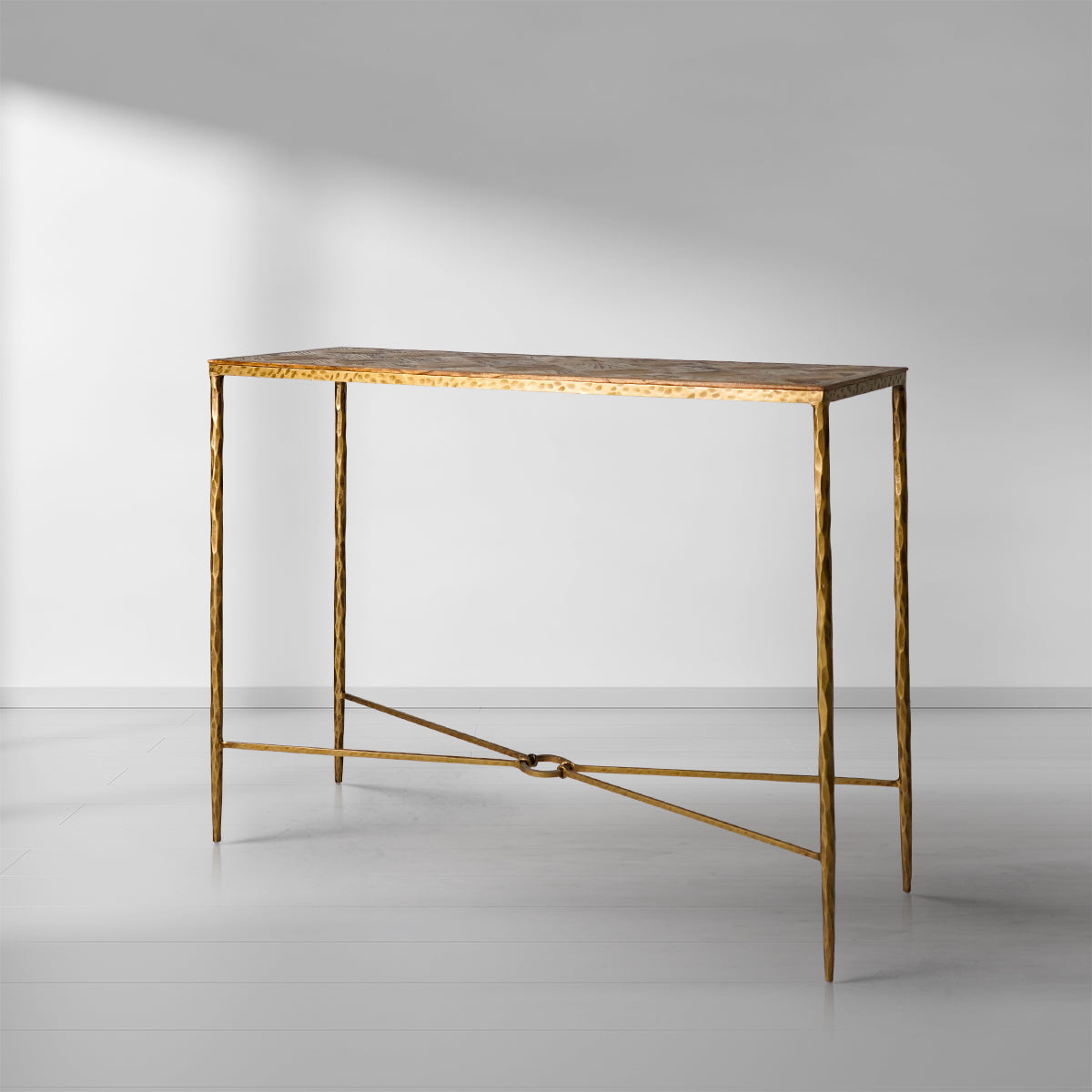 Hand-Forged Metal Metal Frame Elm Wood Console Table