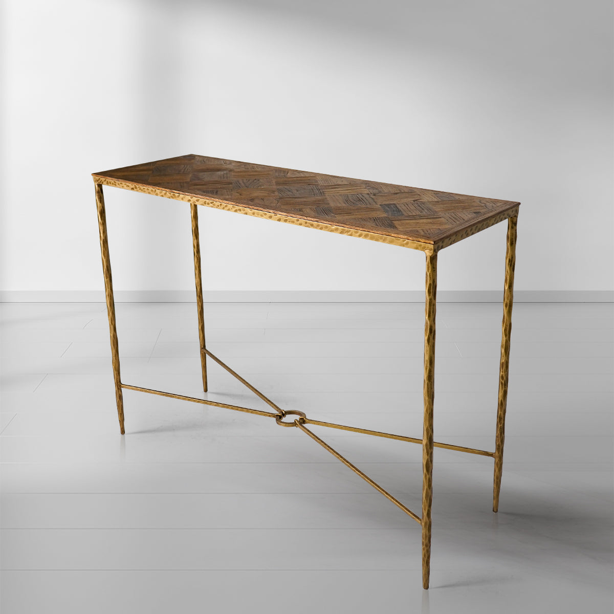 Hand-Forged Metal Metal Frame Elm Wood Console Table