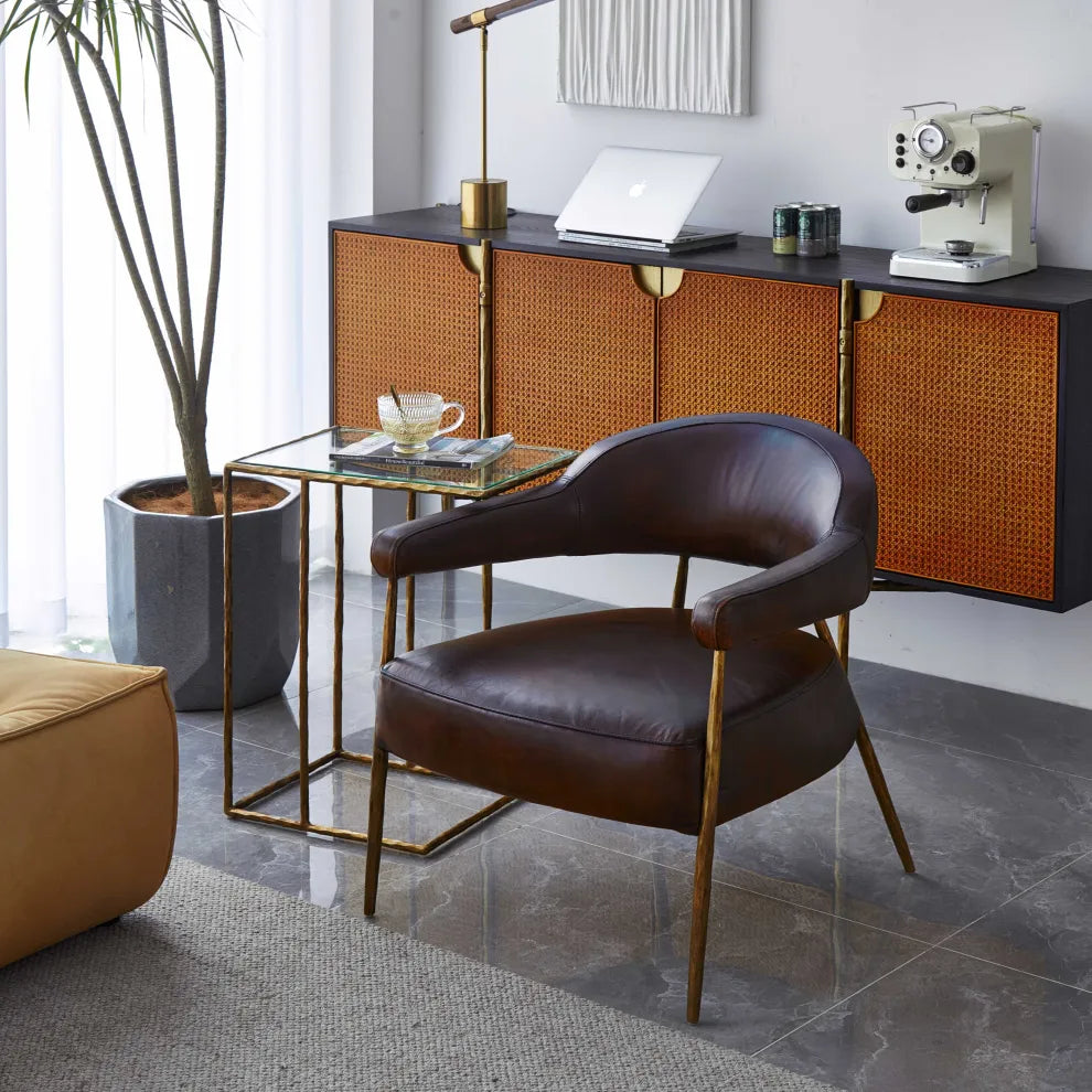 Hand-Forged Metal Metal Frame Rattan Long Side Cabinet