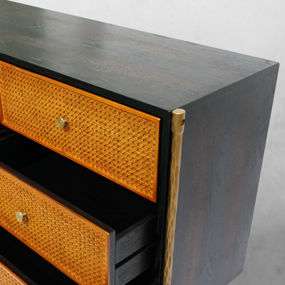 Hand-Forged Metal Metal Frame Rattan 6-Drawer Side Cabinet