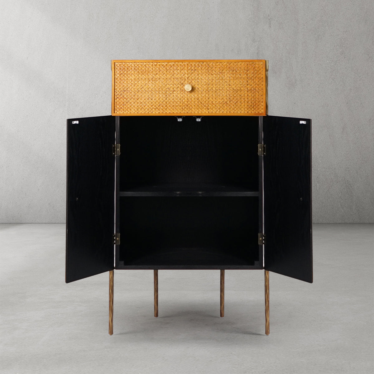 Hand-Forged Metal Metal Frame Rattan Side Cabinet