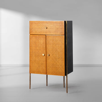 Hand-Forged Metal Metal Frame Rattan Side Cabinet