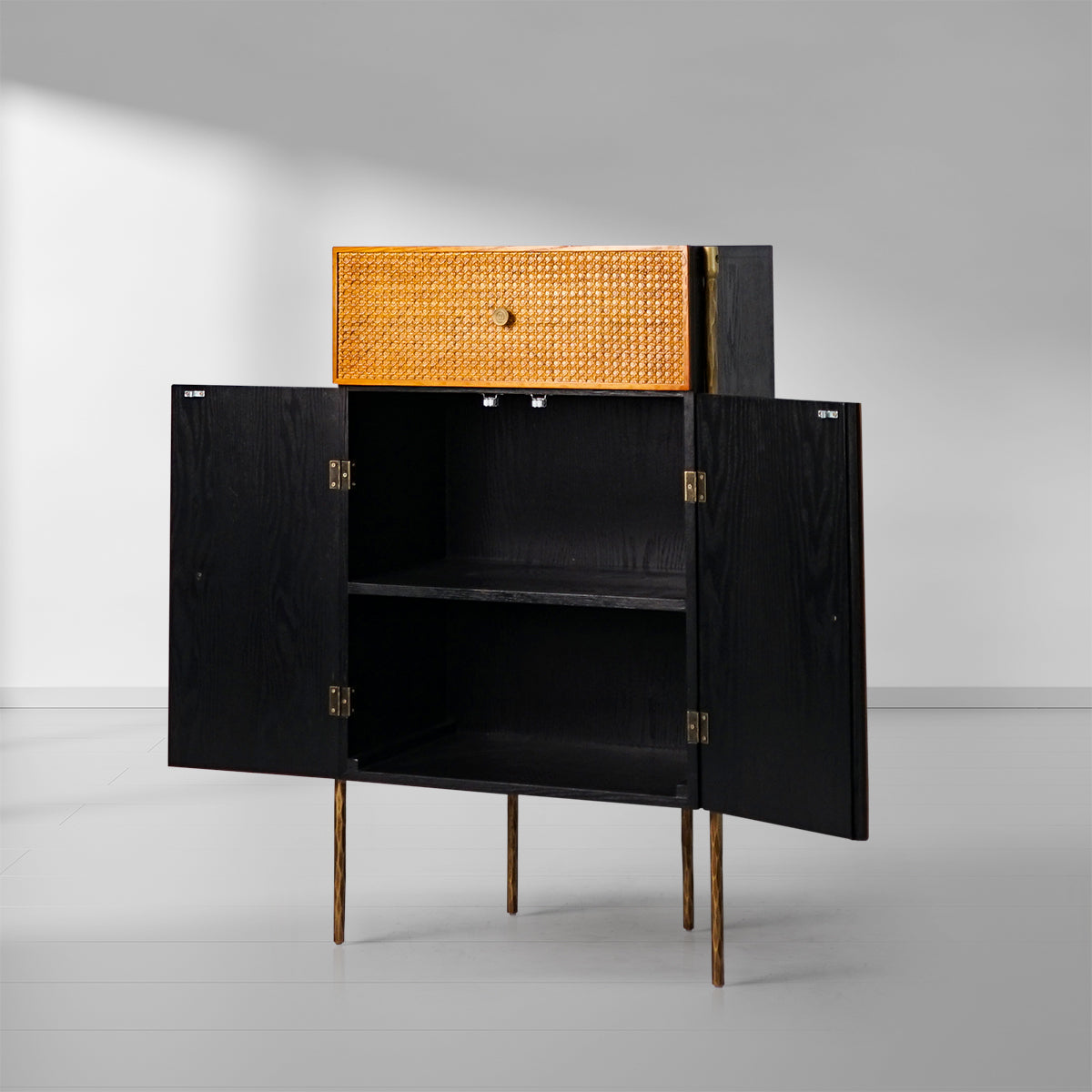 Hand-Forged Metal Metal Frame Rattan Side Cabinet