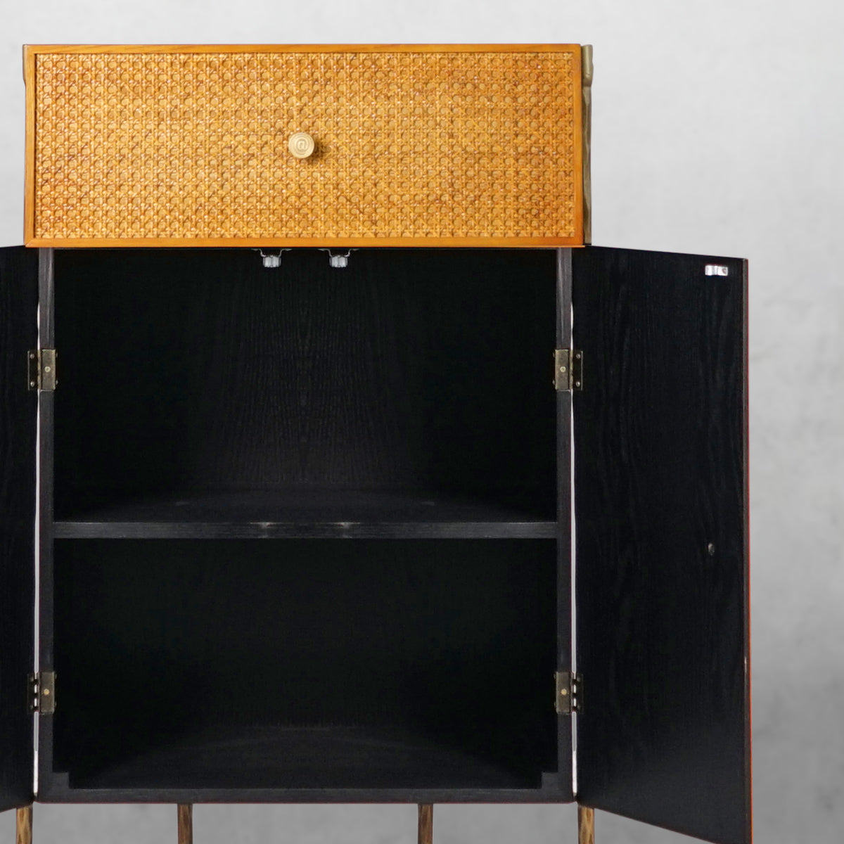 Hand-Forged Metal Metal Frame Rattan Side Cabinet