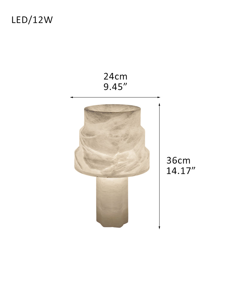 Nature Inspired Cylinder White Alabaster Short Table Lamp 8in for bedroom
