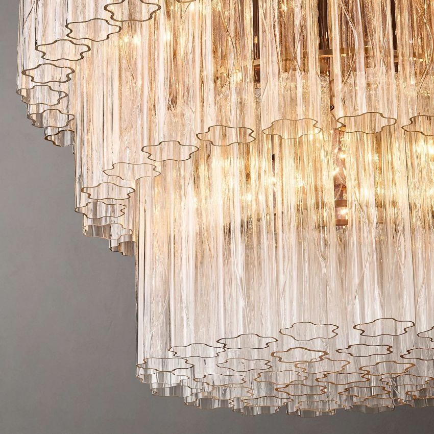 Cielo Lustred Glass Three-Tier Round Chandelier 36"