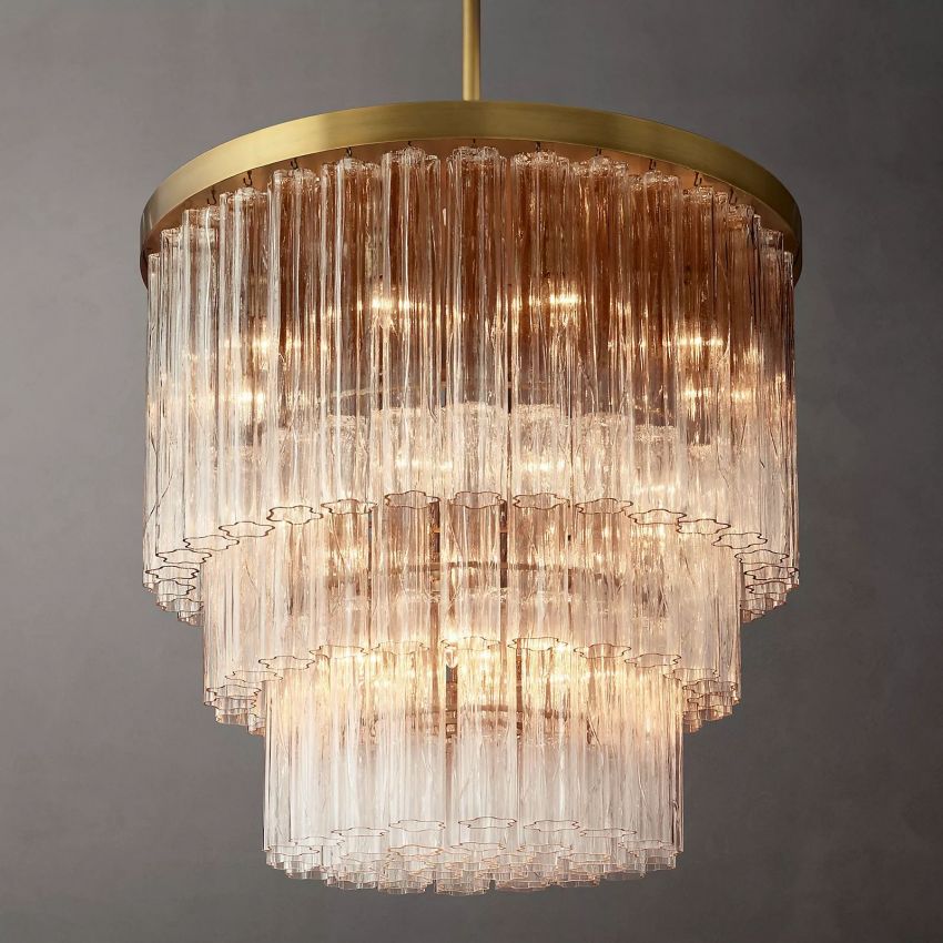 Cielo Lustred Glass Three-Tier Round Chandelier 36"