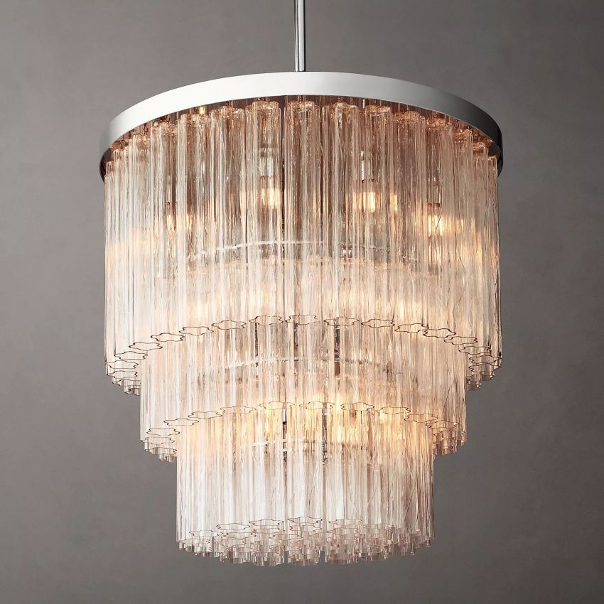 Cielo Lustred Glass Three-Tier Round Chandelier 36"