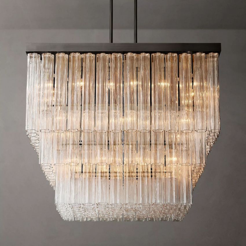 Cielo Lustred Glass Square Chandelier 45"