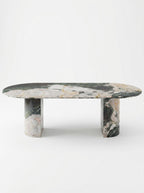 Sculptural Les Quatre Saisons Natural Marble Oval Dining Table with Architectural D Base