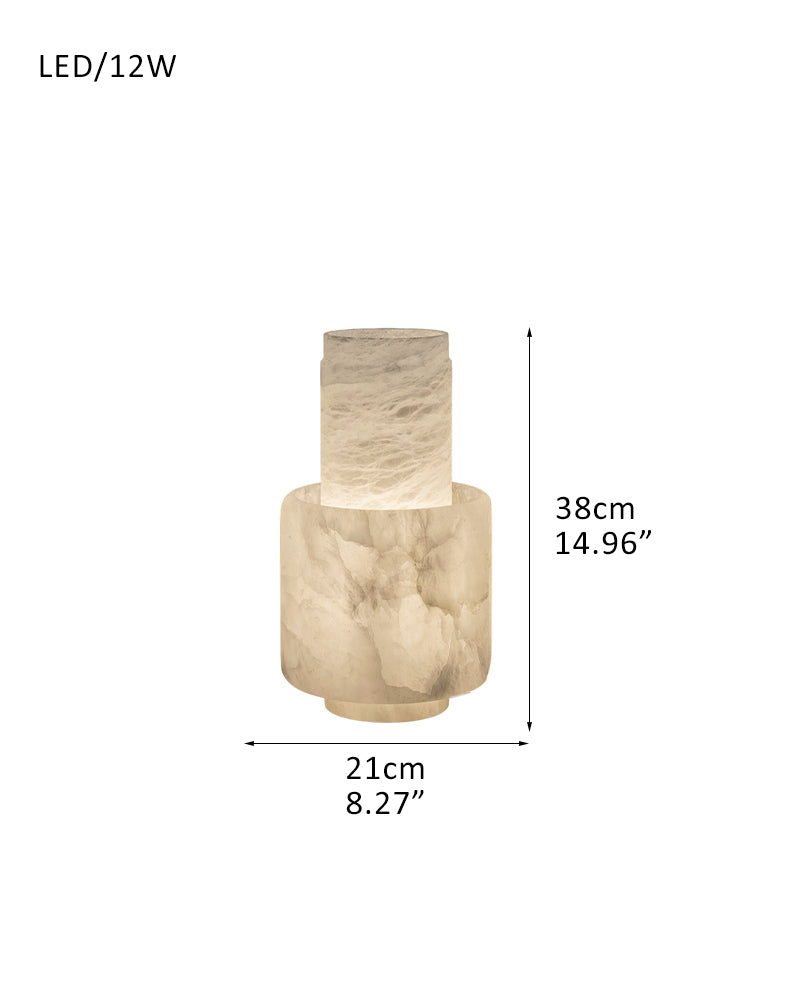 Nature Inspired Cylinder White Alabaster Short Table Lamp 8in for bedroom