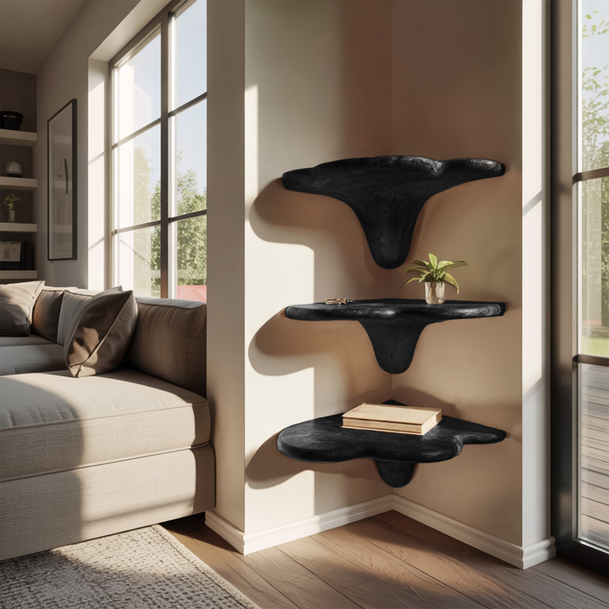 Farmhouse Solid Wood Mushroom Shelf For Living Room Furniture Design