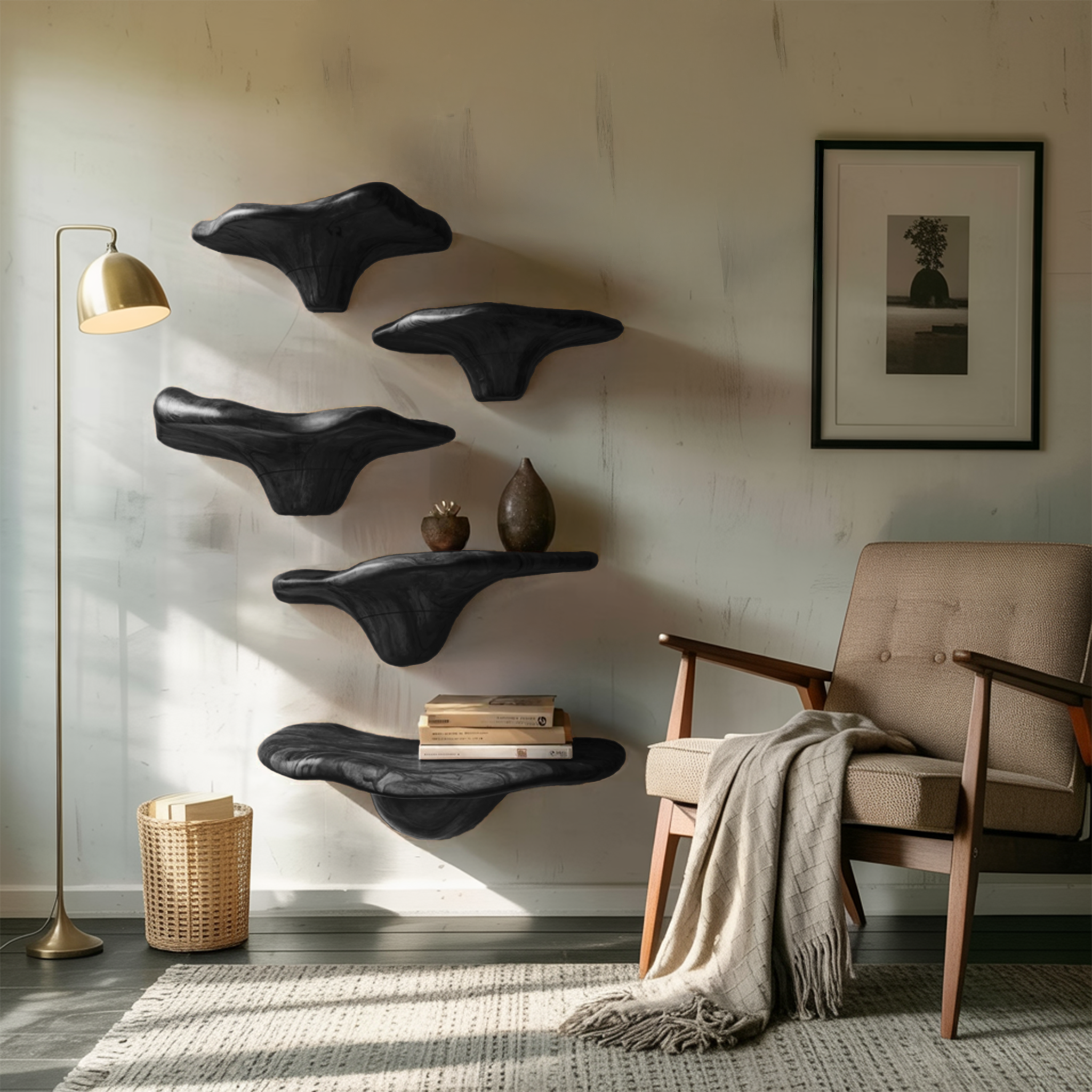 Mid Century Solid Wood Mushroom Shelf For Bedroom Wall Storage Decor