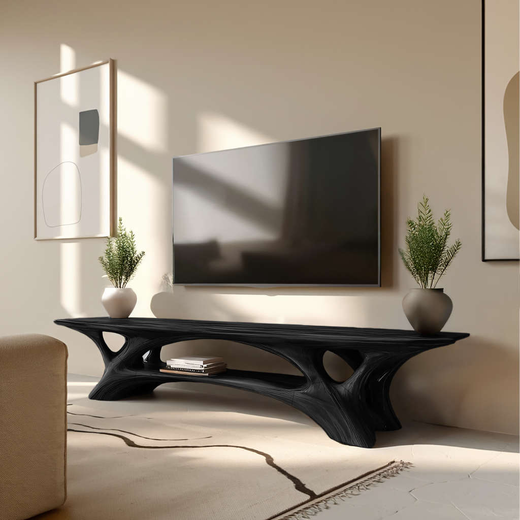 Organic TV Stand With Flowing Curved Design For Modern Home