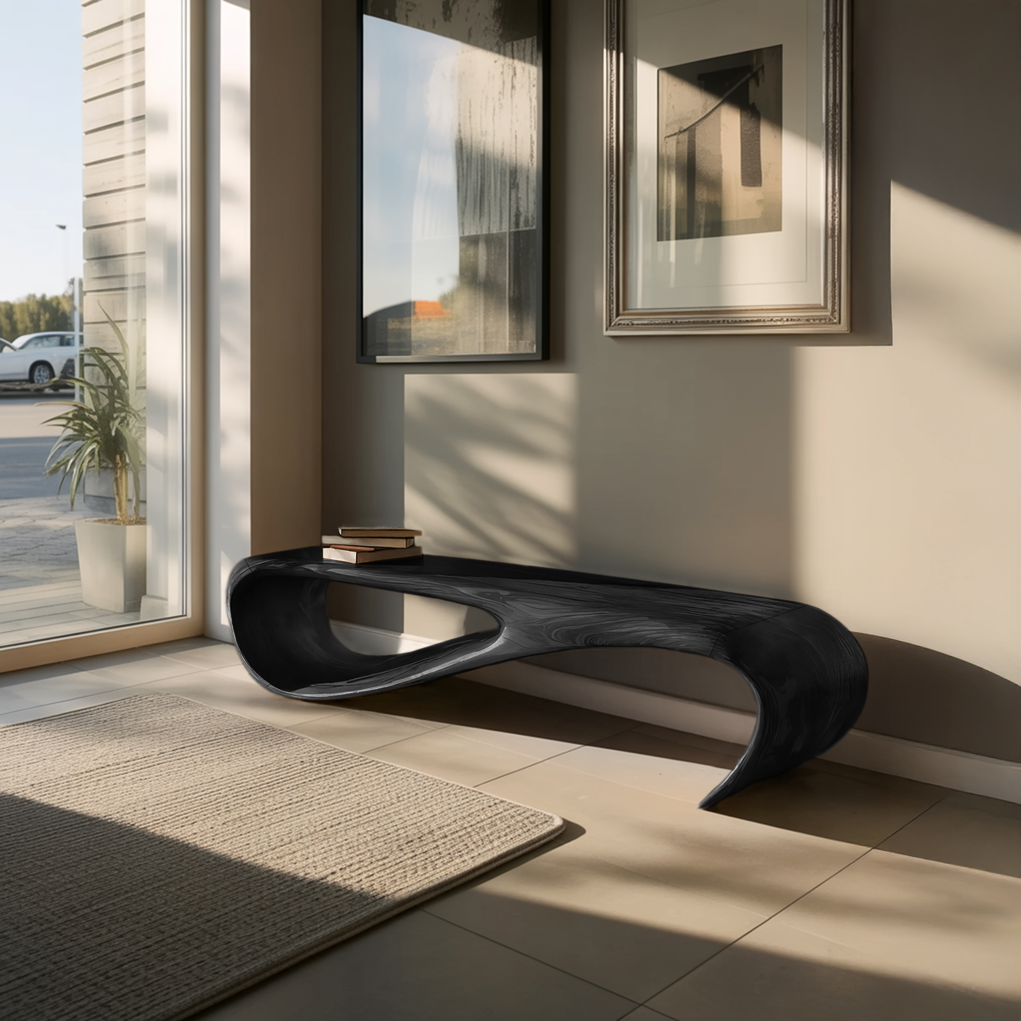 Minimalist Bench Curved Design For Modern Hallway Seating