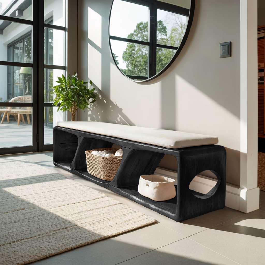 Mid Century Wood Bench For Warm Interior Spaces